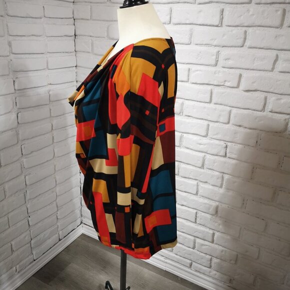 I.N. Studio Ladies Size 1X Cowl Neck Multi Colored Blouse - Picture 4 of 9